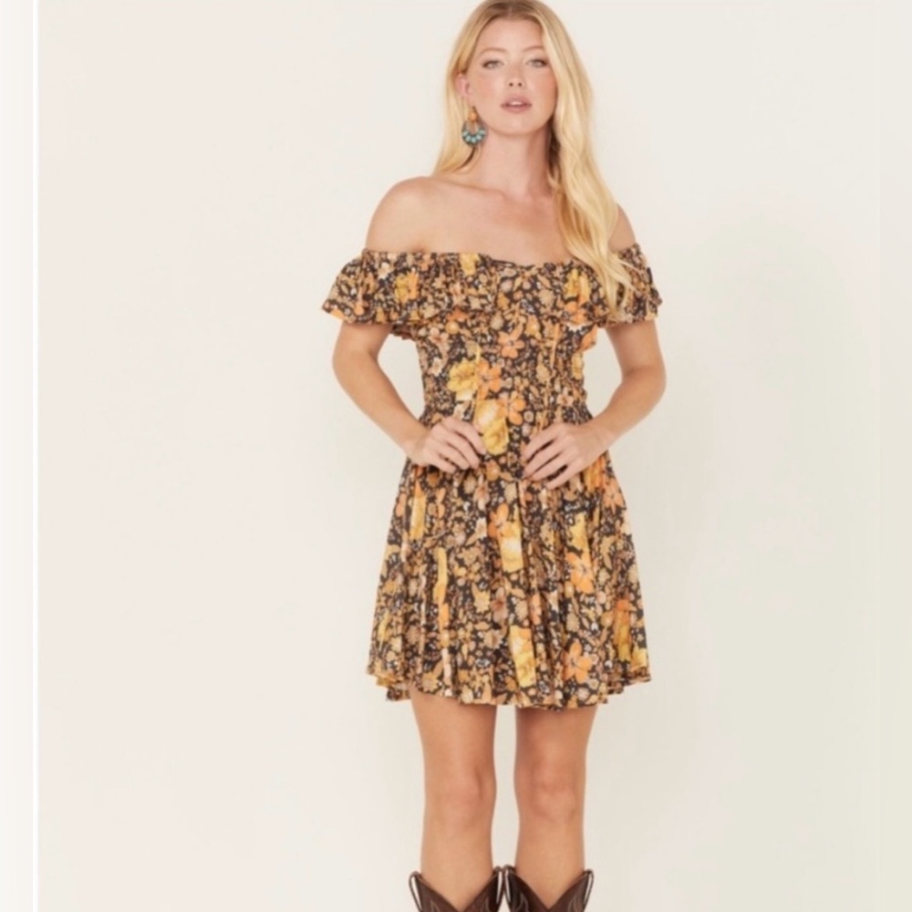 Spell Floral Mini Dress in Orange and Brown